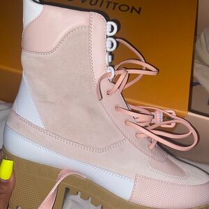 Louis Vuitton Pink and White Lace-Up Boots